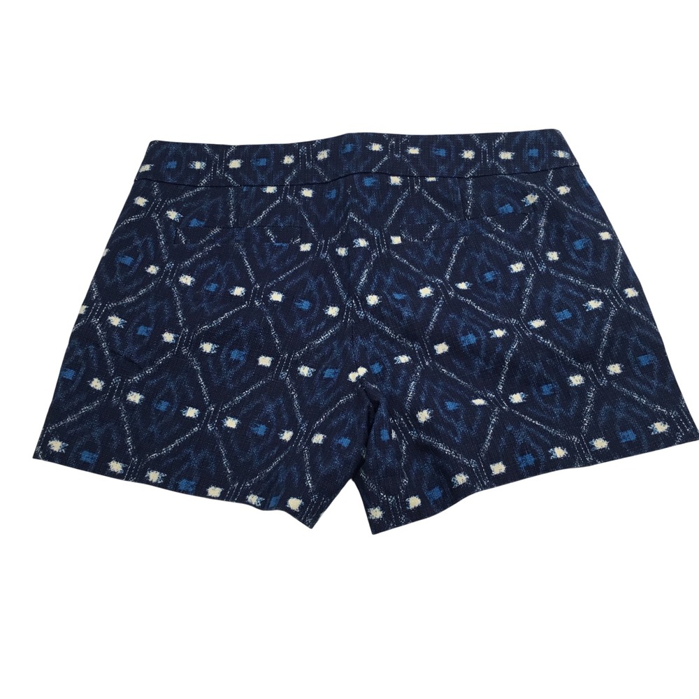 J.Crew Indigo Blue Ikat Diamond Print Shorts Side Zip Size 6 Geometric Woven - Picture 3 of 10